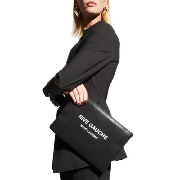 Saint Laurent Handbags - Saint Laurent Rive Gauche Canvas/ Leather Zip Pouch